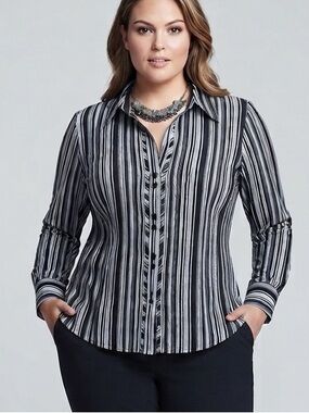 😍CLEARANCE  -  LINDOR Black & White Striped Button-Down Shirt SZ 16